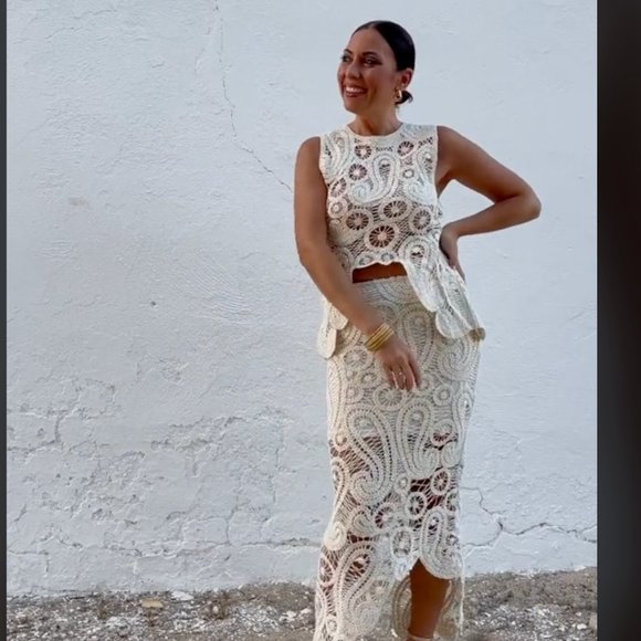 ZARA NEW ASYMMETRIC CROCHET TOP STRAW BEIGE S,M - Picture 9 of 17